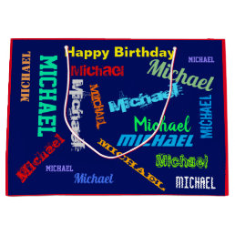 Repeating NAME Happy Birthday Blue Red  Large Gift Bag
