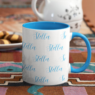 Repeating Name in Light-Blue all-over White Mug