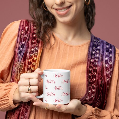 Repeating Name in Red all_over White Mug