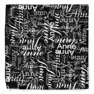 Repeating Name in White all-over a Black Bandana
