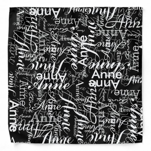 Repeating Name in White all_over a Black Bandana