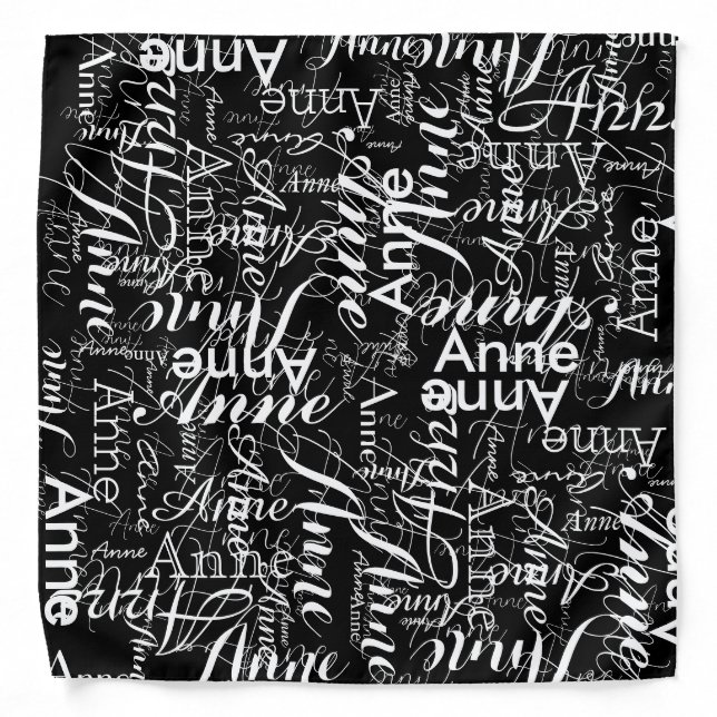 Repeating Name in White all-over a Black Bandana (Front)