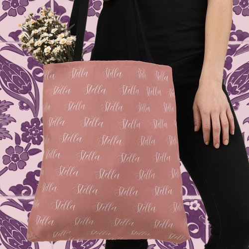 Repeating Name in White on Pink_Red Tote Bag