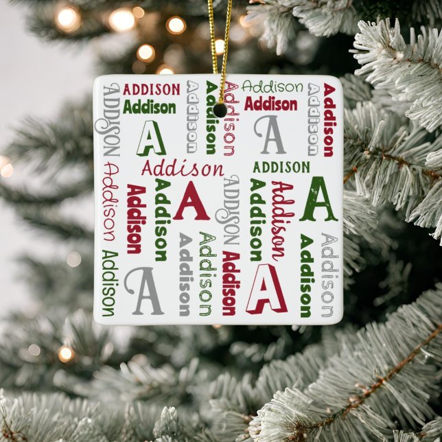 Repeating Name Initial Gender Neutral Personalized Ceramic Ornament (Creator Uploaded)