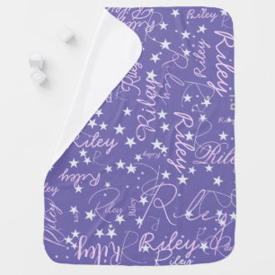 Repeating Name Initial Speckled Stars Periwinkle Baby Blanket