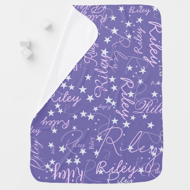 Repeating Name Initial Speckled Stars Periwinkle Baby Blanket (In Situ)