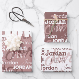 Repeating Name Mauve Dusty Rose White Modern Wrapping Paper Sheets