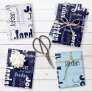 Repeating Name Navy Blue White Gray Wrapping Paper Sheets
