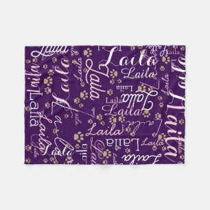 Repeating Name of Dog all over purple Fleece Blanket