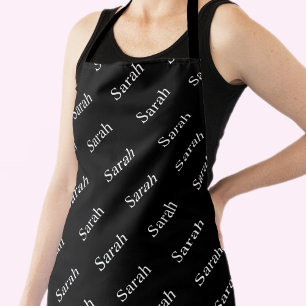 Repeating Name or Word Pattern Black & White Apron
