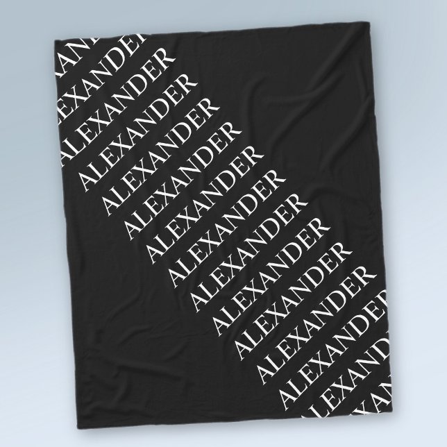 Repeating Name or Word Pattern Black & White Fleece Blanket (Creator Uploaded)