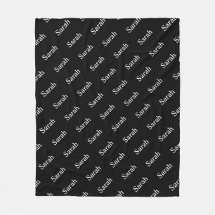 Repeating Name or Word Pattern Black & White Fleece Blanket