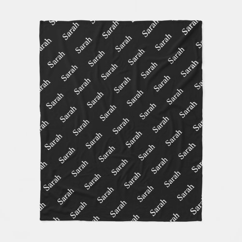 Repeating Name or Word Pattern Black  White Fleece Blanket