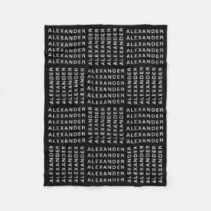 Repeating Name or Word Pattern Black & White Fleece Blanket