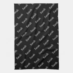 Repeating Name or Word Pattern Black & White Kitchen Towel