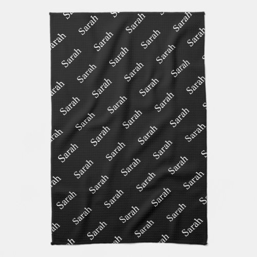 Repeating Name or Word Pattern Black  White Kitchen Towel