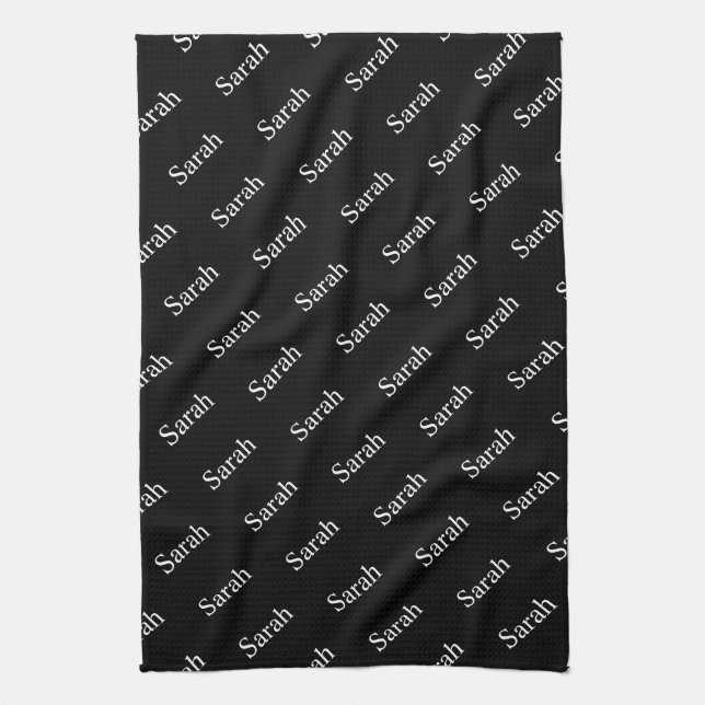 Repeating Name or Word Pattern Black & White Kitchen Towel (Vertical)