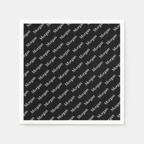 Repeating Name or Word Pattern Black  White Napkins