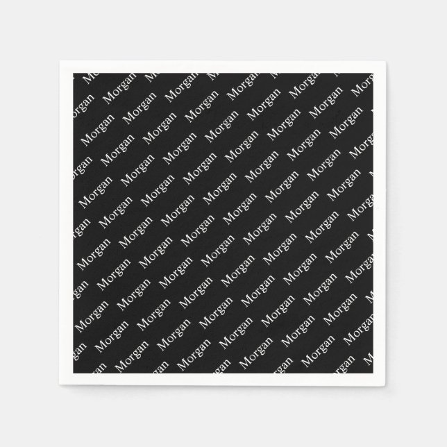 Repeating Name or Word Pattern Black & White Napkins (Front)