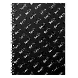 Repeating Name or Word Pattern Black &amp; White Notebook