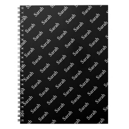 Repeating Name or Word Pattern Black  White Notebook