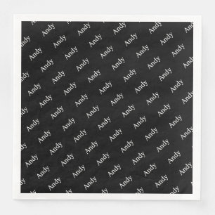 Repeating Name or Word Pattern Black & White Paper Dinner Napkins