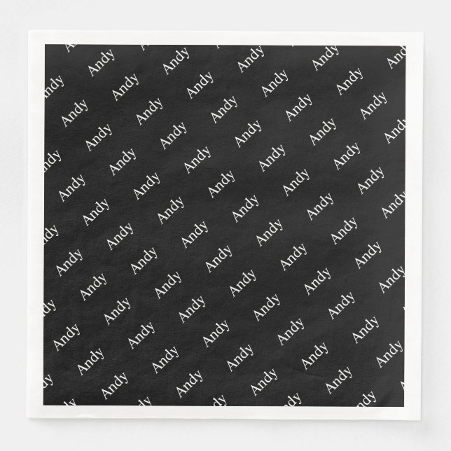 Repeating Name or Word Pattern Black & White Paper Dinner Napkins (Front)