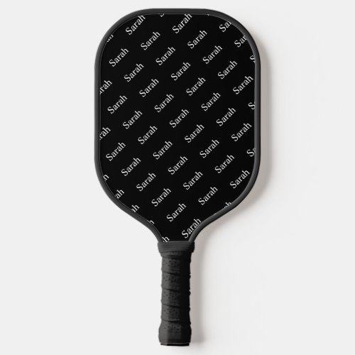 Repeating Name or Word Pattern Black  White Pickleball Paddle