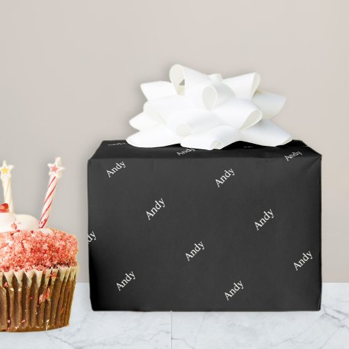 Repeating Name or Word Pattern Black  White Wrapping Paper