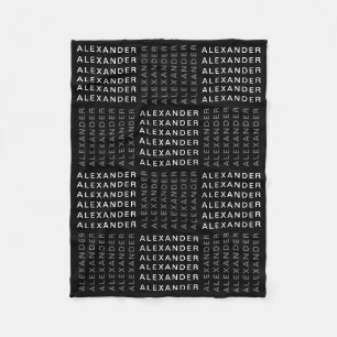 Repeating Name or Word Pattern Grey Black & White Fleece Blanket