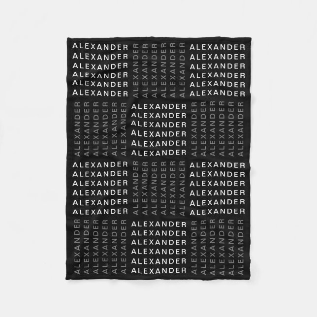 Repeating Name or Word Pattern Grey Black & White Fleece Blanket (Front)