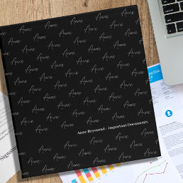 Repeating Name Pattern Black Important Docs 3 Ring Binder