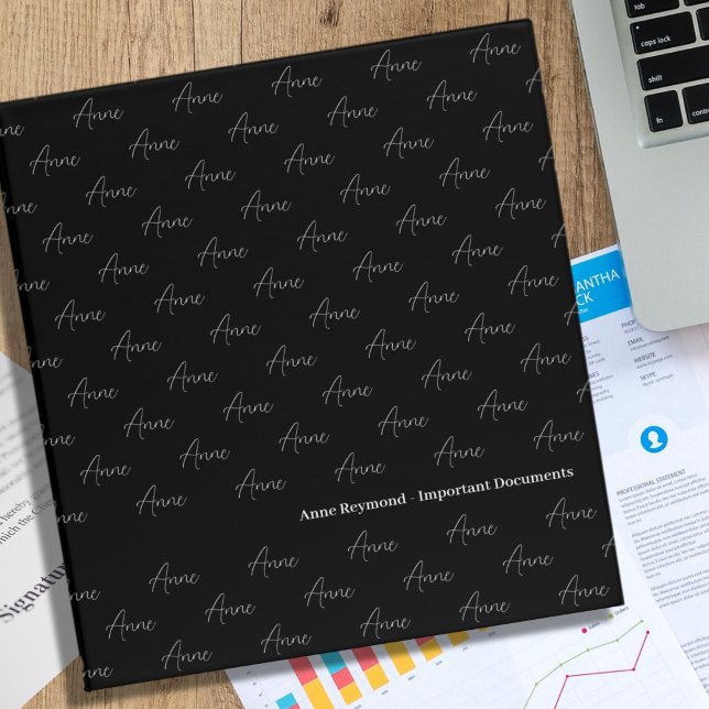 Repeating Name Pattern Black Important Docs 3 Ring Binder (Creator Uploaded)