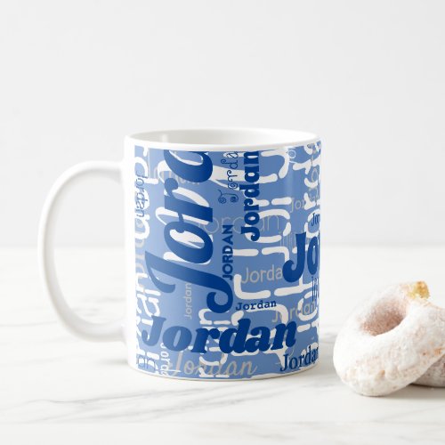 Repeating Name Pattern Blue White Modern Fonts Coffee Mug