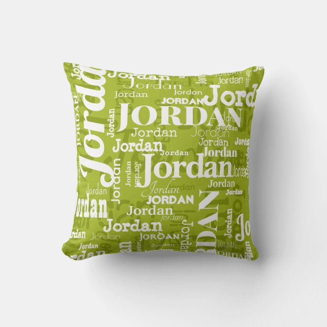 Repeating Name Pattern Chartreuse Modern Custom Throw Pillow (Front)