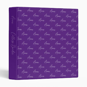 Repeating Name Pattern Purple College 3 Ring Binder