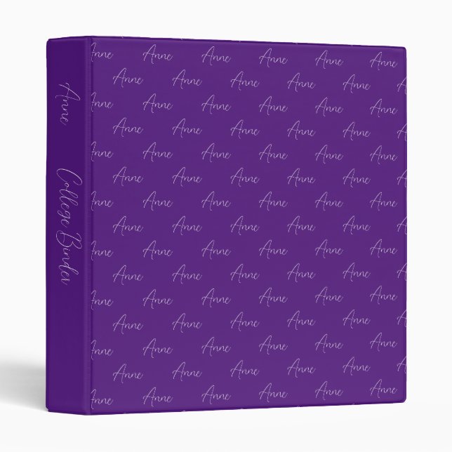 Repeating Name Pattern Purple College 3 Ring Binder (Front/Spine)