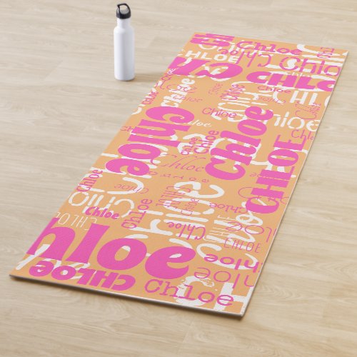 Repeating Name Pattern Retro Pink  Orange Modern  Yoga Mat