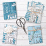 Repeating Name Personalized Blue White Gray Wrapping Paper Sheets