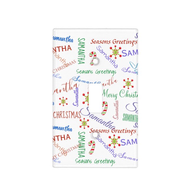 Repeating Name Personalized Christmas Holiday Light Switch Cover (Front)