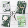 Repeating Name Personalized Green and White Wrapping Paper Sheets