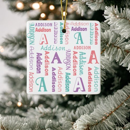 Repeating Name Personalized Pink Purple Teal Ceramic Ornament