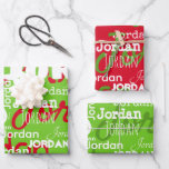 Repeating Name Red Green White Christmas Wrapping Paper Sheets<br><div class="desc">This unique repeating name pattern personalized Christmas wrapping paper features their name or family name in a repeating word graffiti pattern in red,  green,  or white with various fonts. Your recipient will love to see their name gracing the front of their gifts!</div>