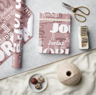 Repeating Name Rose Gold Mauve Modern Neutrals Wrapping Paper