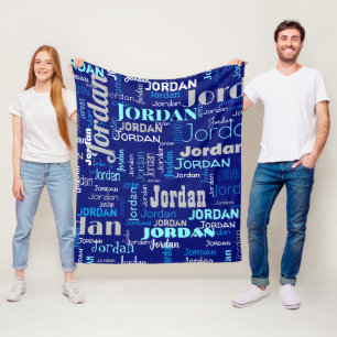 Repeating Name Shades of Blue and Silver Modern Fleece Blanket
