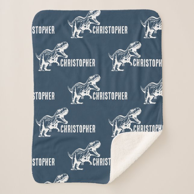 Repeating Name T-Rex Signature Midnight Jungle  Sherpa Blanket (Front)