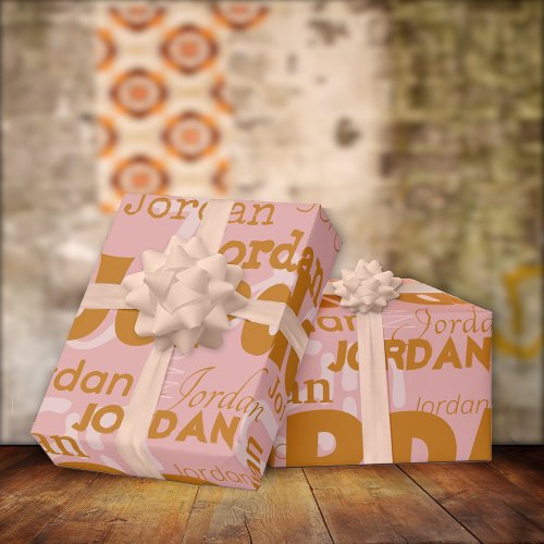 Repeating Name Terracotta Blush Modern Typography Wrapping Paper