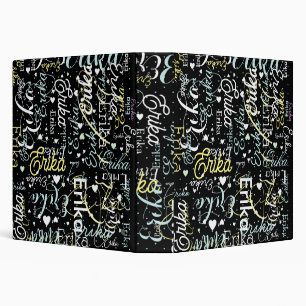 Repeating Names and Hearts Romantic Black 3 Ring Binder
