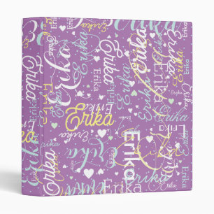 Repeating Names and Hearts Romantic Lavender 3 Ring Binder