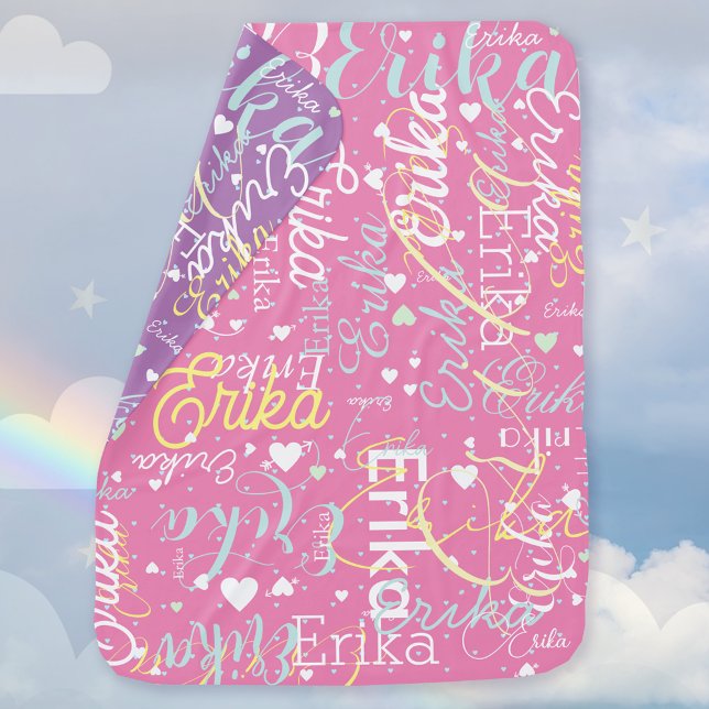 Repeating Names and Hearts Romantic pink/lavender Baby Blanket (Creator Uploaded)